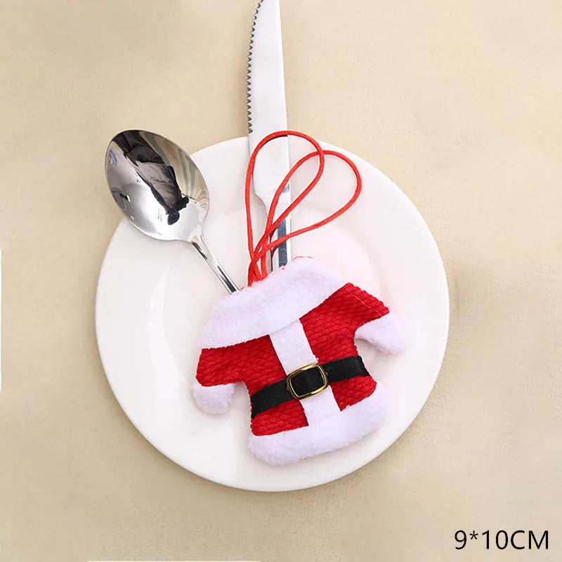 Tableware Fork Knife Holder Bag Navidad 2021 Noel Christmas Decorations for Home Dinner Table Decor New Year 2022 Christmas Gift