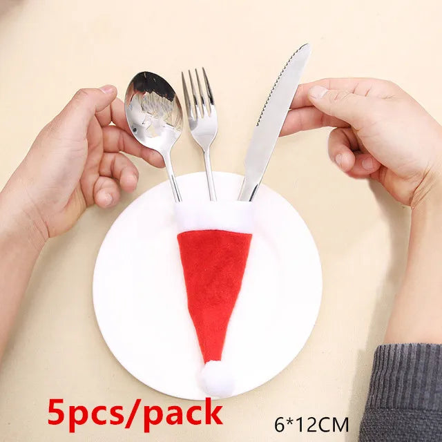 Tableware Fork Knife Holder Bag Navidad 2021 Noel Christmas Decorations for Home Dinner Table Decor New Year 2022 Christmas Gift