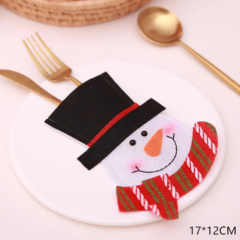 Tableware Fork Knife Holder Bag Navidad 2021 Noel Christmas Decorations for Home Dinner Table Decor New Year 2022 Christmas Gift
