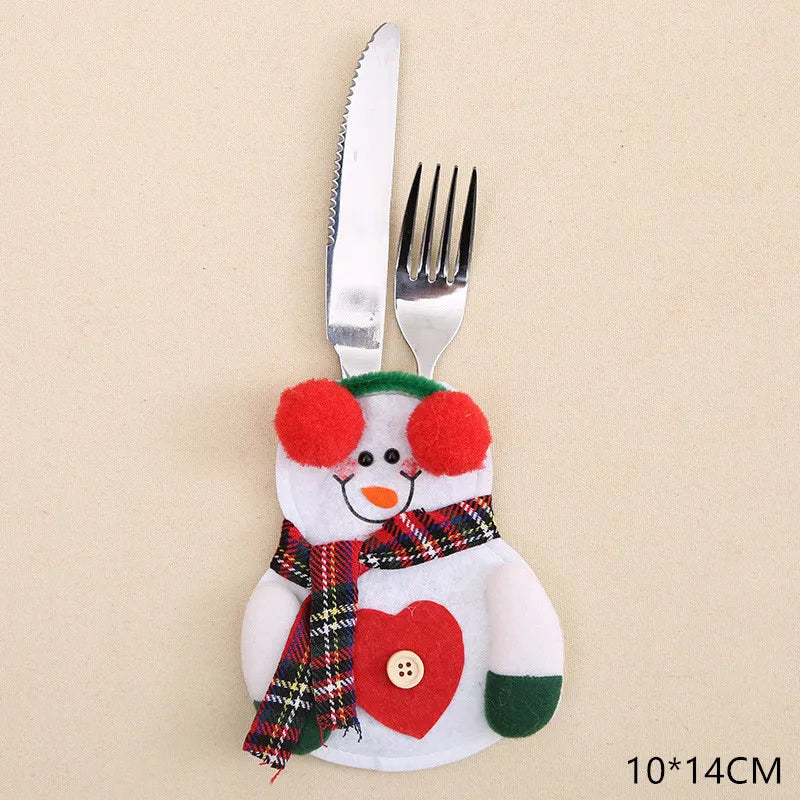 Tableware Fork Knife Holder Bag Navidad 2021 Noel Christmas Decorations for Home Dinner Table Decor New Year 2022 Christmas Gift