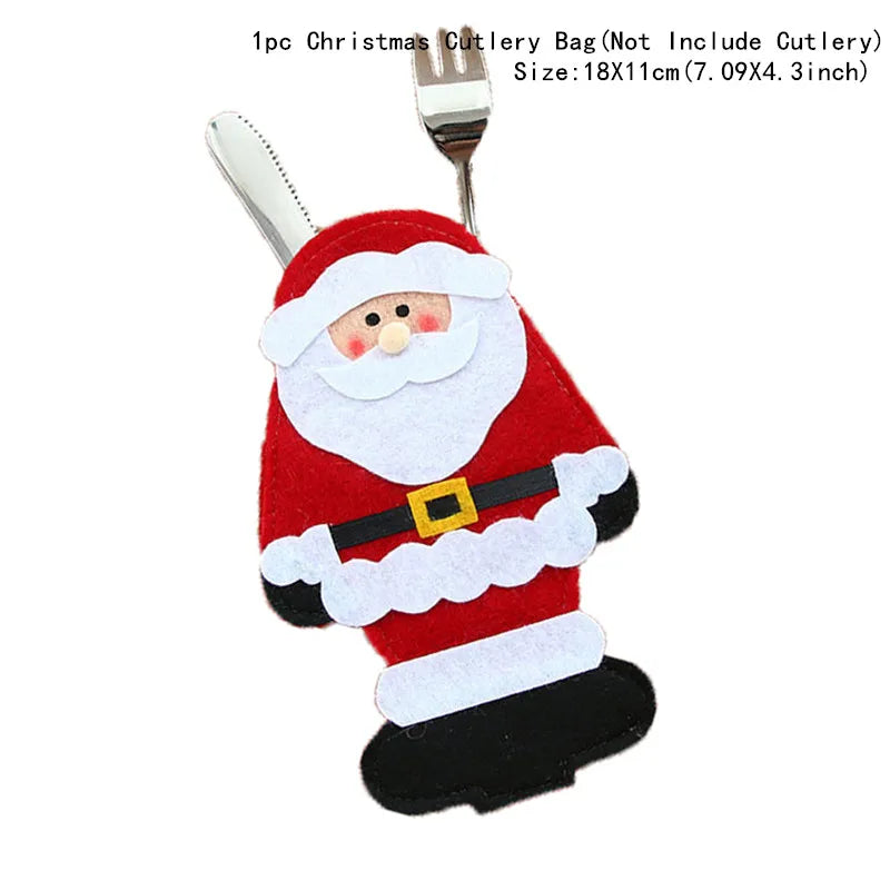 Tableware Fork Knife Holder Bag Navidad 2021 Noel Christmas Decorations for Home Dinner Table Decor New Year 2022 Christmas Gift