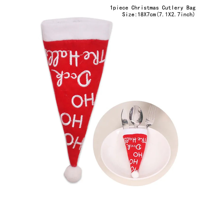 Tableware Fork Knife Holder Bag Navidad 2021 Noel Christmas Decorations for Home Dinner Table Decor New Year 2022 Christmas Gift