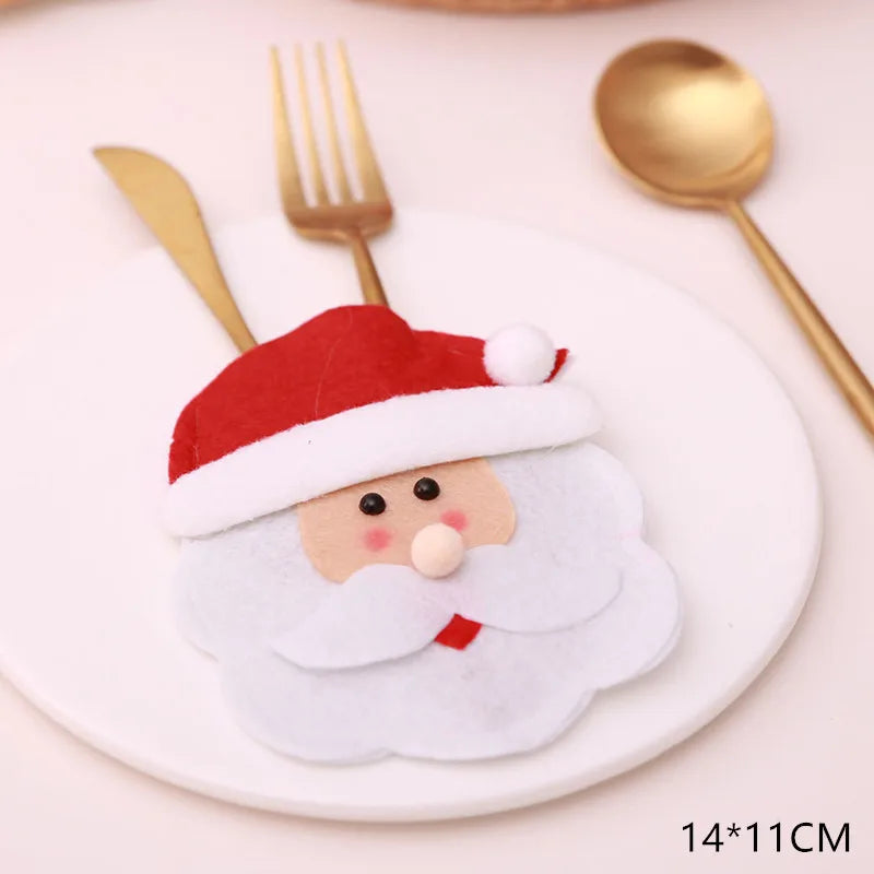 Tableware Fork Knife Holder Bag Navidad 2021 Noel Christmas Decorations for Home Dinner Table Decor New Year 2022 Christmas Gift