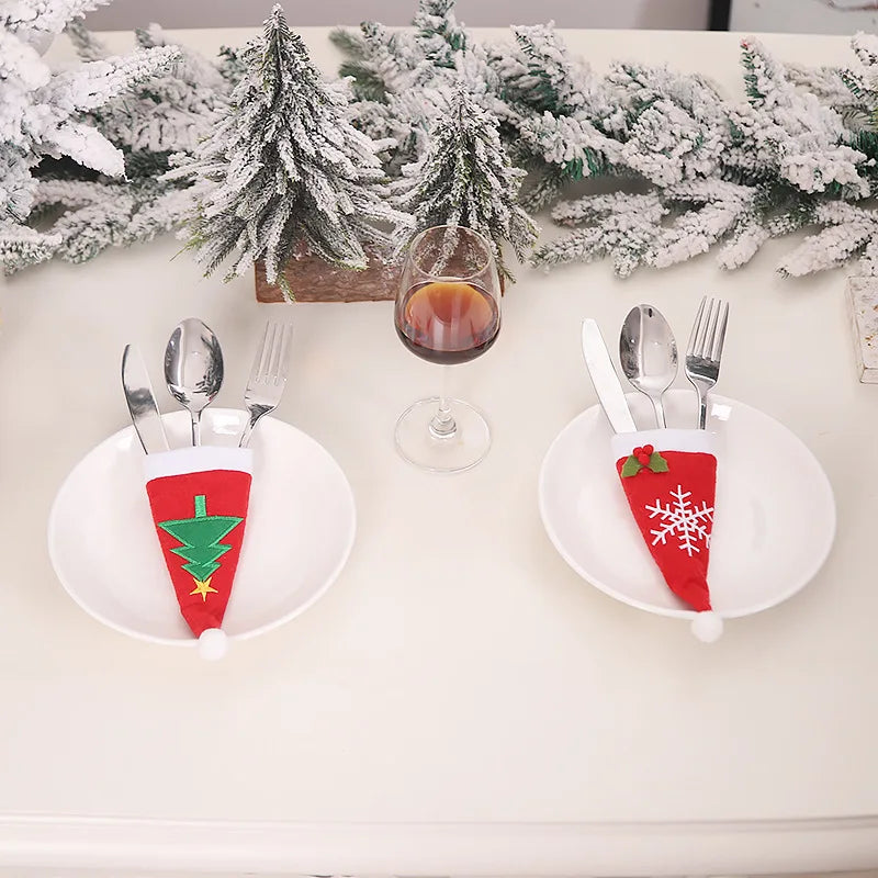 Tableware Fork Knife Holder Bag Navidad 2021 Noel Christmas Decorations for Home Dinner Table Decor New Year 2022 Christmas Gift