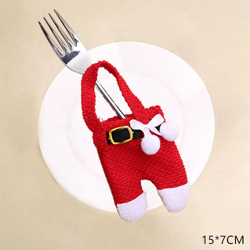 Tableware Fork Knife Holder Bag Navidad 2021 Noel Christmas Decorations for Home Dinner Table Decor New Year 2022 Christmas Gift