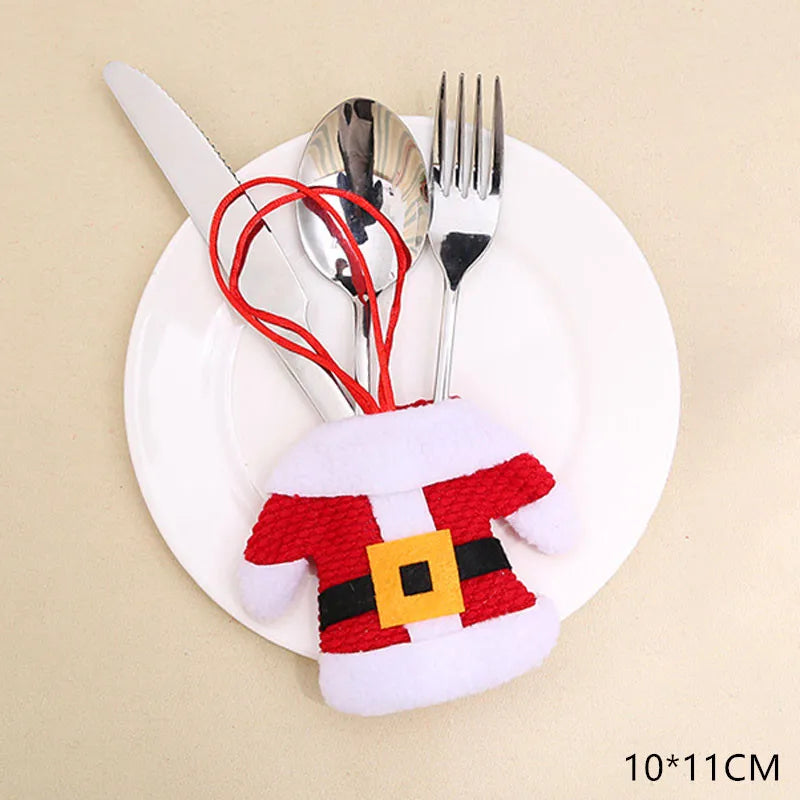 Tableware Fork Knife Holder Bag Navidad 2021 Noel Christmas Decorations for Home Dinner Table Decor New Year 2022 Christmas Gift