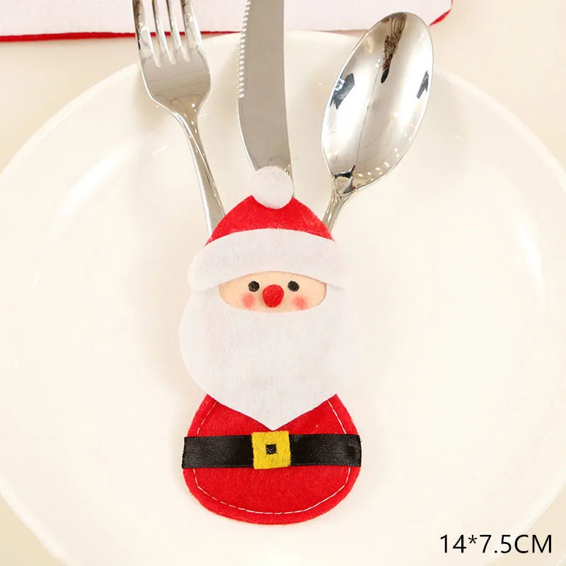 Tableware Fork Knife Holder Bag Navidad 2021 Noel Christmas Decorations for Home Dinner Table Decor New Year 2022 Christmas Gift