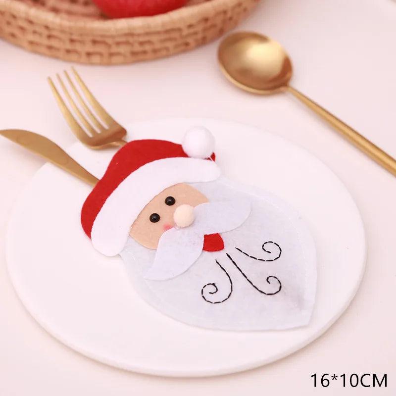Tableware Fork Knife Holder Bag Navidad 2021 Noel Christmas Decorations for Home Dinner Table Decor New Year 2022 Christmas Gift