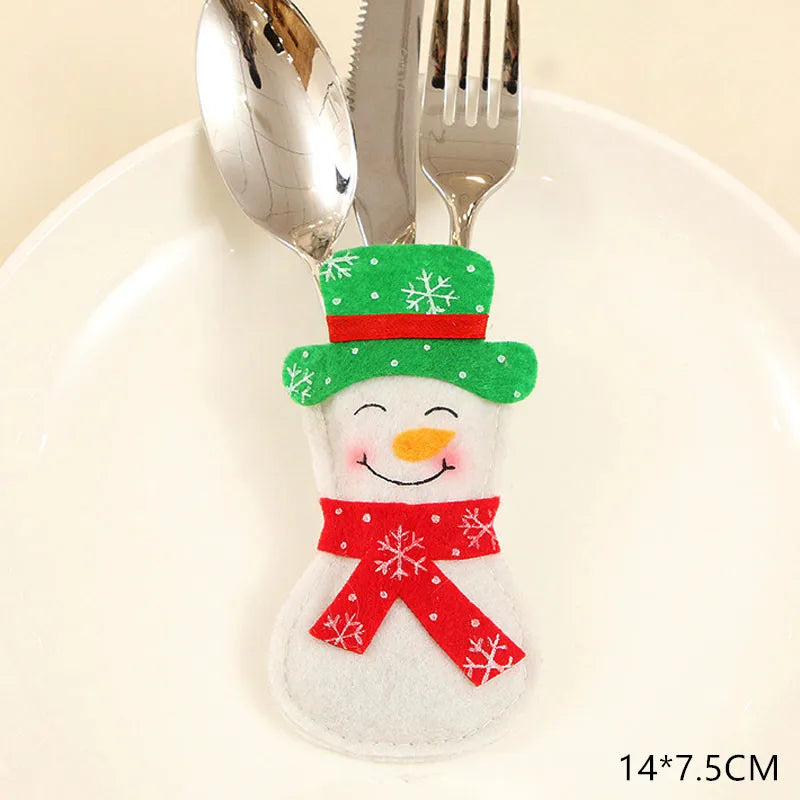 Tableware Fork Knife Holder Bag Navidad 2021 Noel Christmas Decorations for Home Dinner Table Decor New Year 2022 Christmas Gift