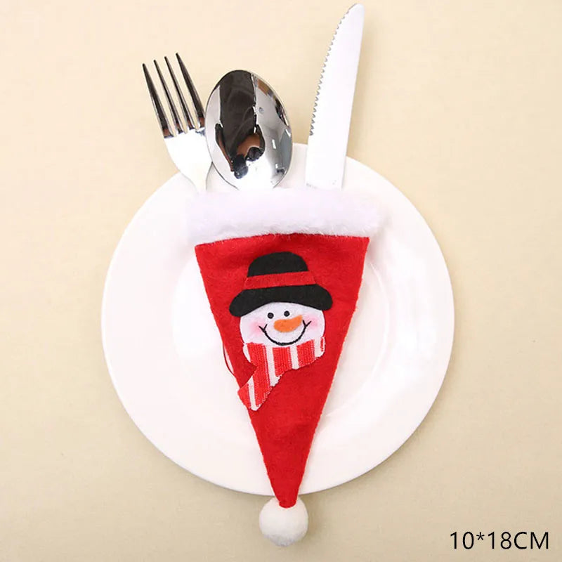 Tableware Fork Knife Holder Bag Navidad 2021 Noel Christmas Decorations for Home Dinner Table Decor New Year 2022 Christmas Gift