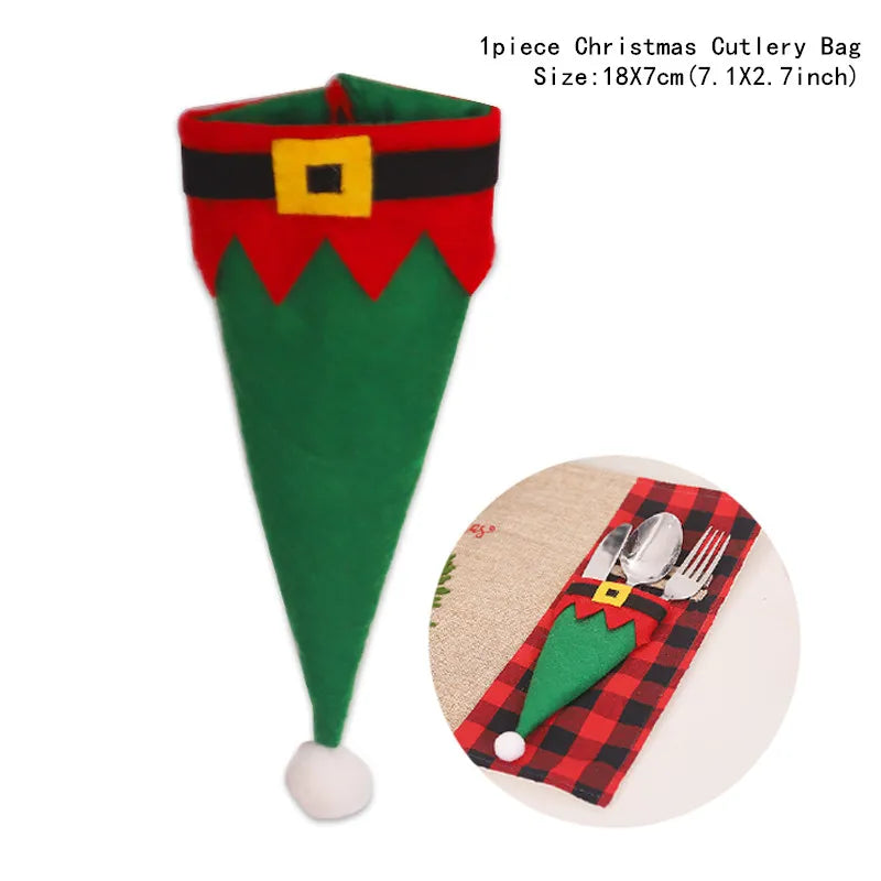 Tableware Fork Knife Holder Bag Navidad 2021 Noel Christmas Decorations for Home Dinner Table Decor New Year 2022 Christmas Gift