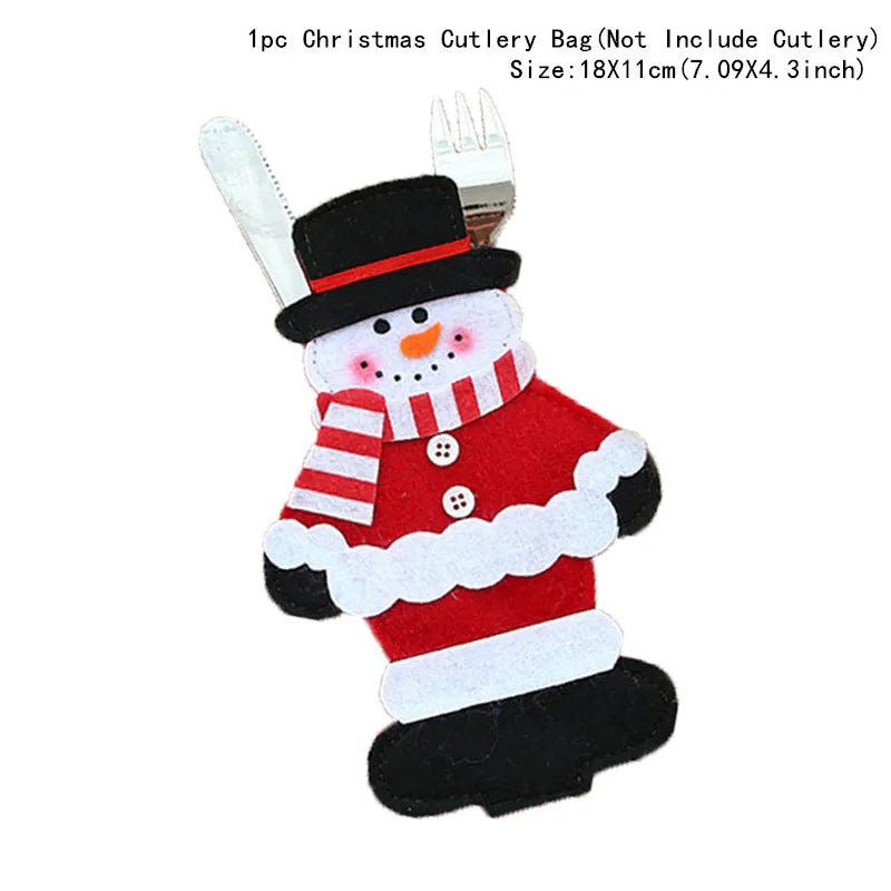 Tableware Fork Knife Holder Bag Navidad 2021 Noel Christmas Decorations for Home Dinner Table Decor New Year 2022 Christmas Gift