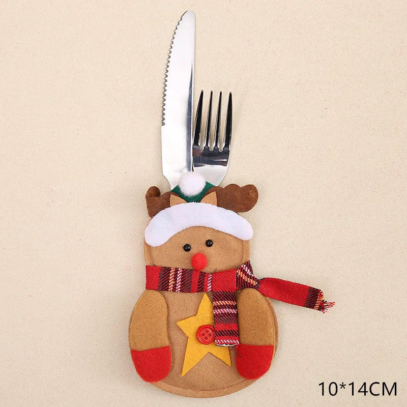 Tableware Fork Knife Holder Bag Navidad 2021 Noel Christmas Decorations for Home Dinner Table Decor New Year 2022 Christmas Gift