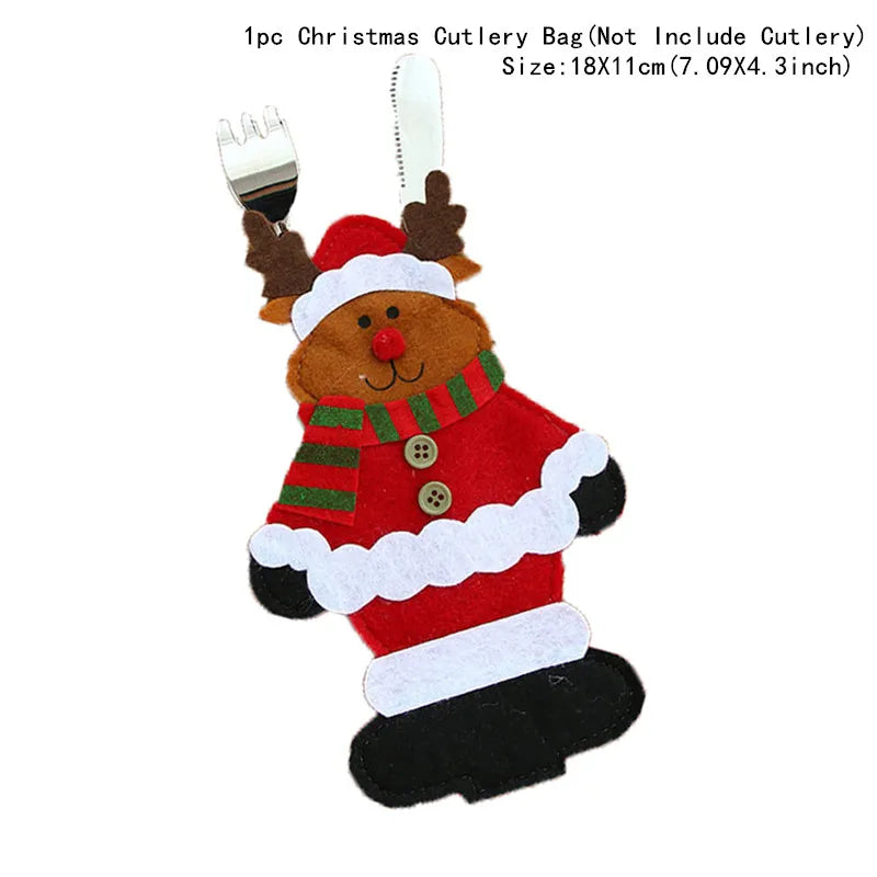 Tableware Fork Knife Holder Bag Navidad 2021 Noel Christmas Decorations for Home Dinner Table Decor New Year 2022 Christmas Gift