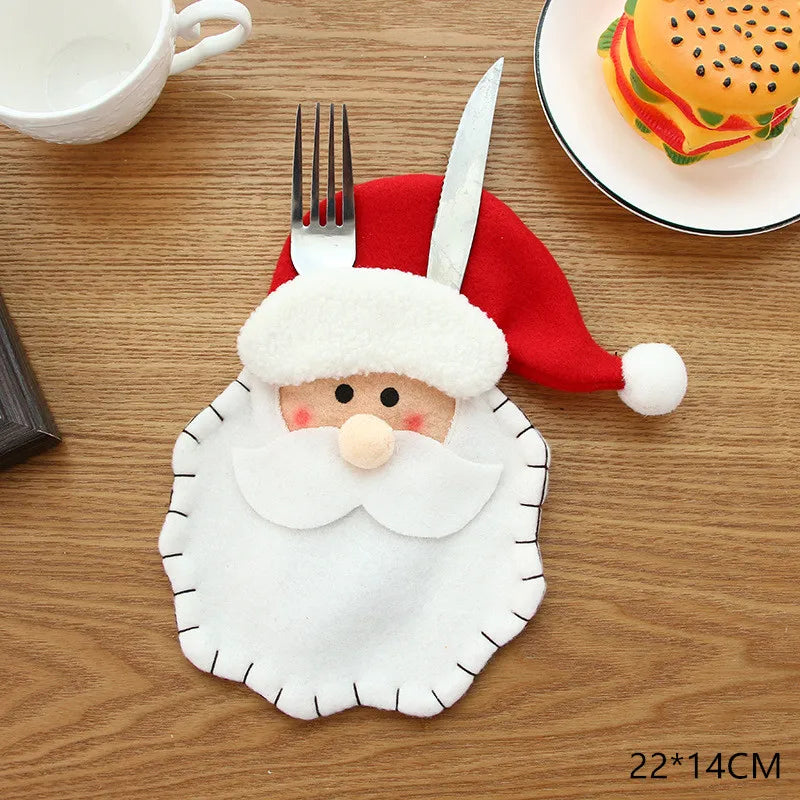 Tableware Fork Knife Holder Bag Navidad 2021 Noel Christmas Decorations for Home Dinner Table Decor New Year 2022 Christmas Gift