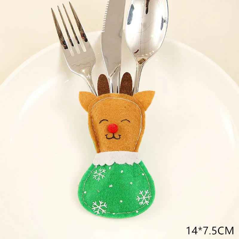 Tableware Fork Knife Holder Bag Navidad 2021 Noel Christmas Decorations for Home Dinner Table Decor New Year 2022 Christmas Gift