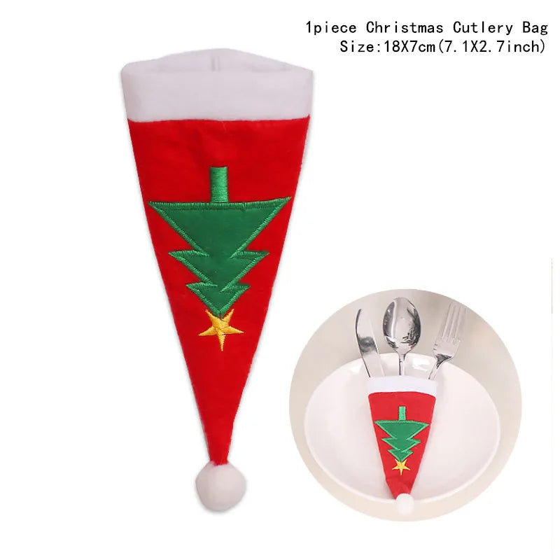 Tableware Fork Knife Holder Bag Navidad 2021 Noel Christmas Decorations for Home Dinner Table Decor New Year 2022 Christmas Gift