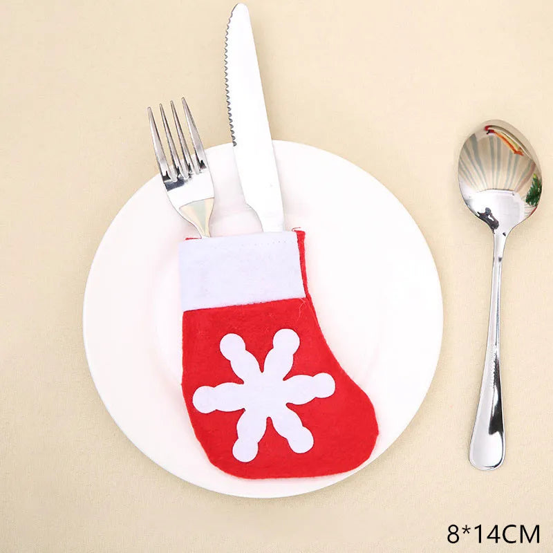 Tableware Fork Knife Holder Bag Navidad 2021 Noel Christmas Decorations for Home Dinner Table Decor New Year 2022 Christmas Gift