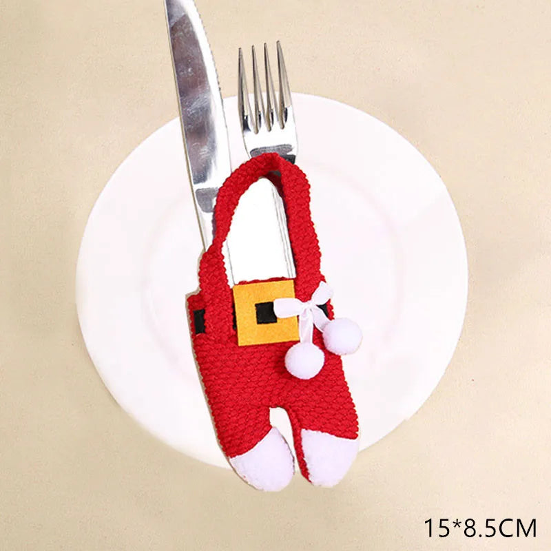 Tableware Fork Knife Holder Bag Navidad 2021 Noel Christmas Decorations for Home Dinner Table Decor New Year 2022 Christmas Gift