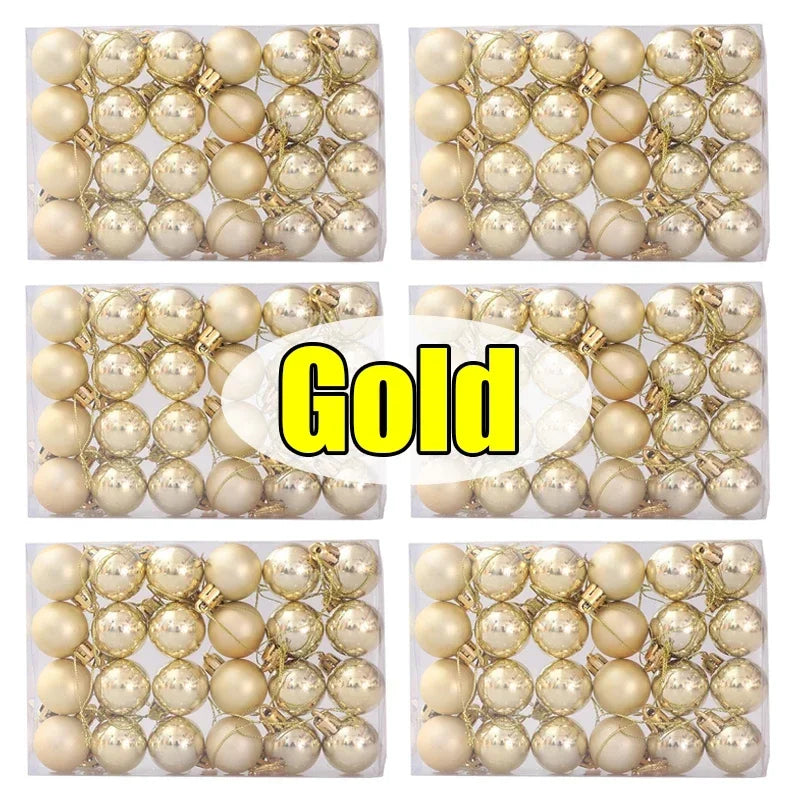 144/24pcs Mini Electroplated Christmas Balls Set Xmas Tree Pendant Christmas Ball Hanging Ornament for New Year Party Home Decor