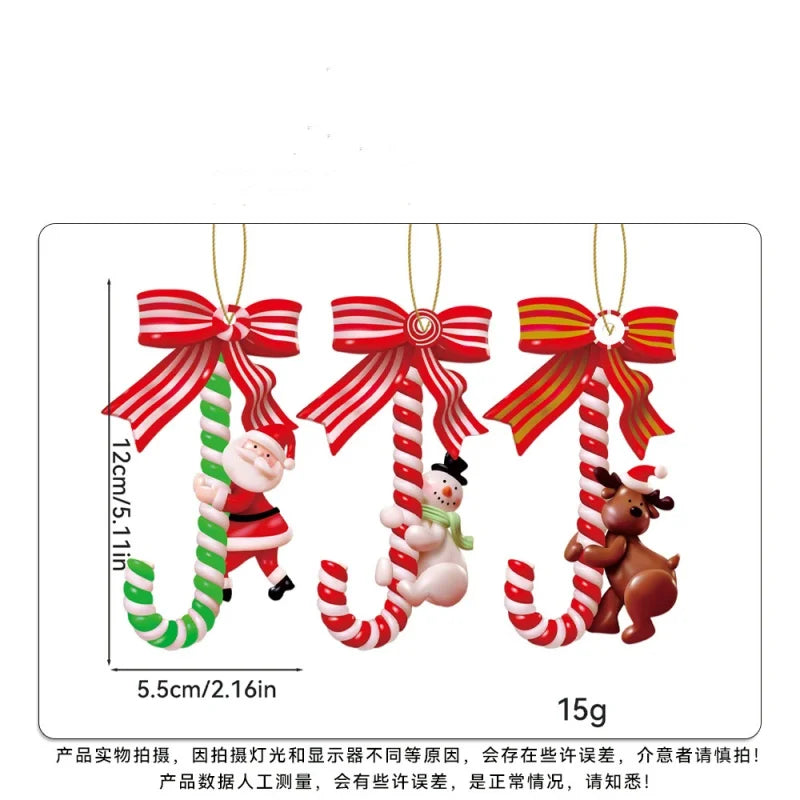 3PCS Christmas Tree Pendants Christmas Snowman Candy Cane Hanging Ornaments Decorations Xmas Gifts New Year 2024