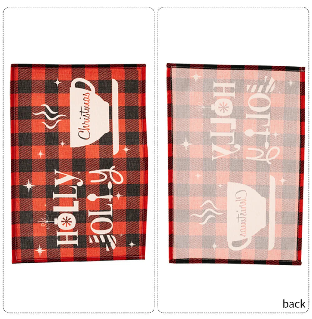 Merry Christmas Placemat Plaid Printed Decorations Tableware Pad Table Mat Napkins Xmas Tablecloth for Dining Table Home Decor