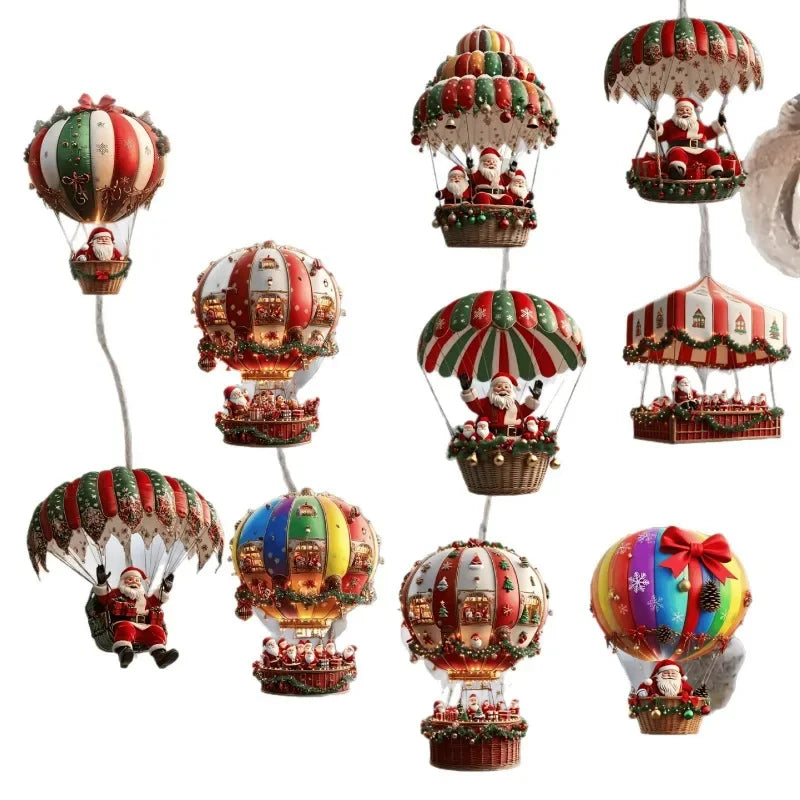 10Pcs Christmas2025 2D New Christmas Hot Air Balloon Santa Acrylic Hanging Decor Bedroom Living Room Wall Home Decoration 2026