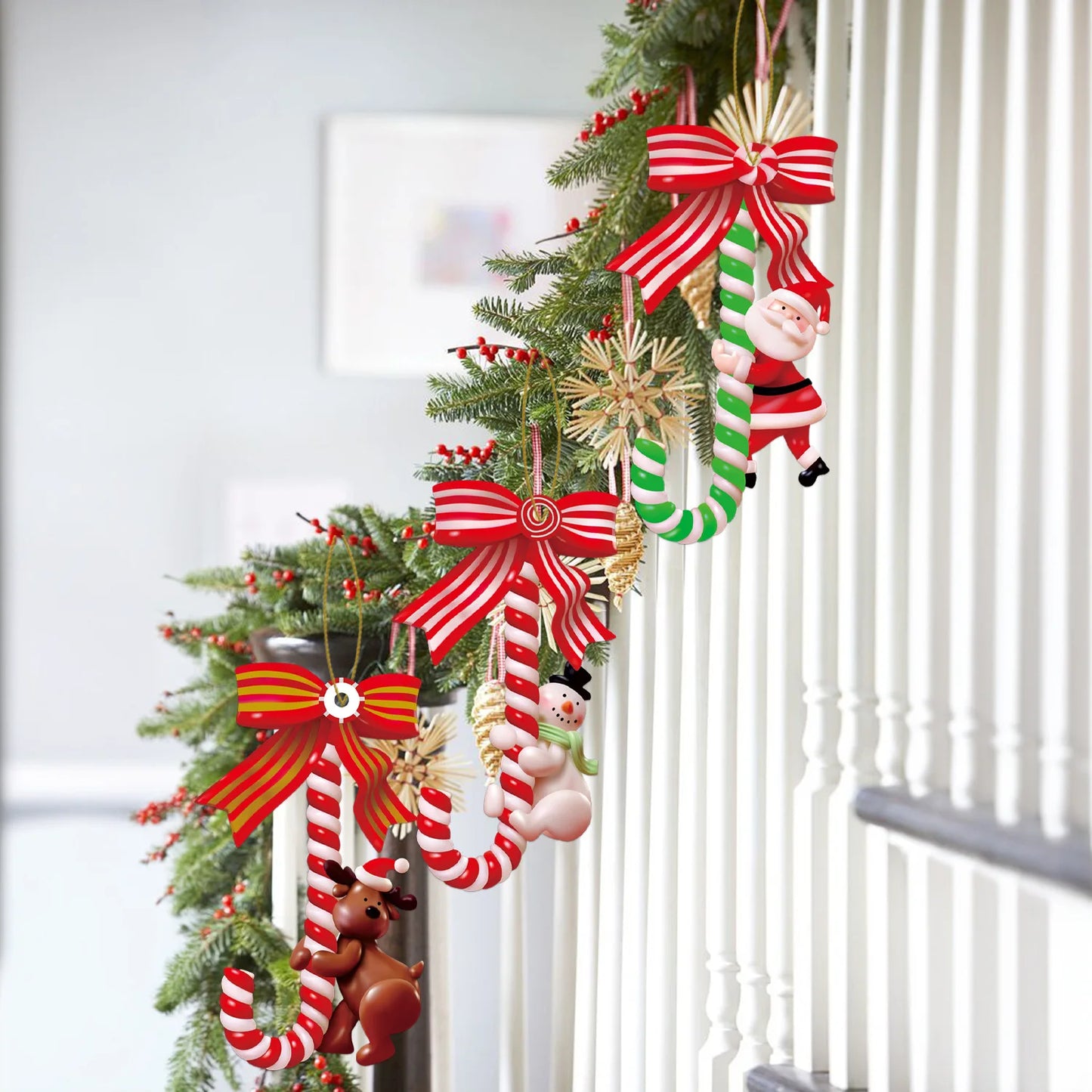 3PCS Christmas Tree Pendants Christmas Snowman Candy Cane Hanging Ornaments Decorations Xmas Gifts New Year 2024