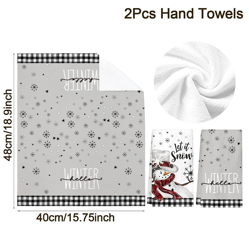 2pcs Christmas Kitchen Towels Buffalo Plaid Xmas Hand Towels Christmas Decorations for Home 2025 Navidad Noel Dish Towels Gifts