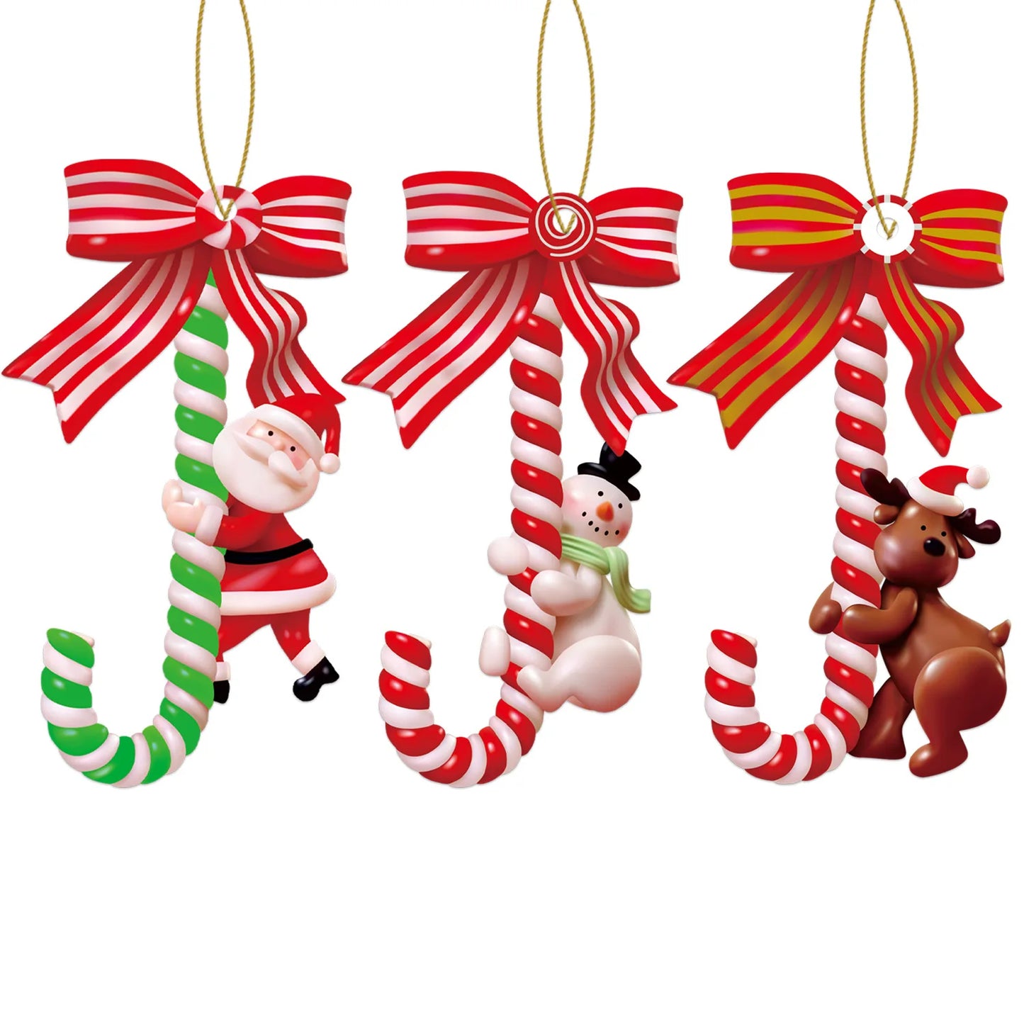 3PCS Christmas Tree Pendants Christmas Snowman Candy Cane Hanging Ornaments Decorations Xmas Gifts New Year 2024