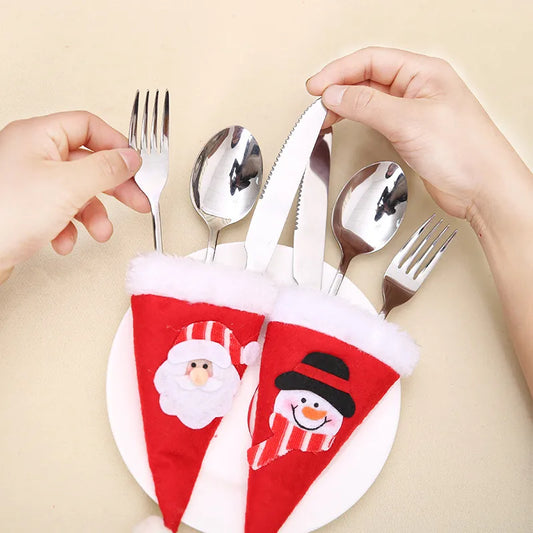 Tableware Fork Knife Holder Bag Navidad 2021 Noel Christmas Decorations for Home Dinner Table Decor New Year 2022 Christmas Gift