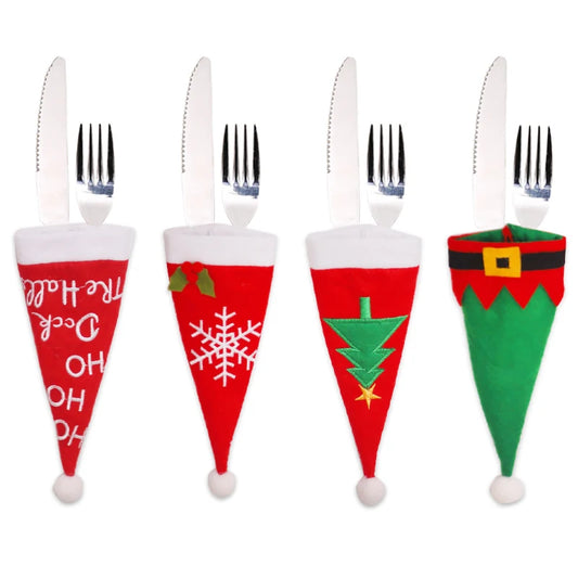 Tableware Fork Knife Holder Bag Navidad 2021 Noel Christmas Decorations for Home Dinner Table Decor New Year 2022 Christmas Gift